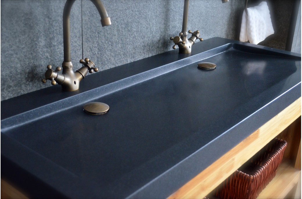 Double Vasques en granit noir YATE SHADOW à poser 120x50 haut de gamme