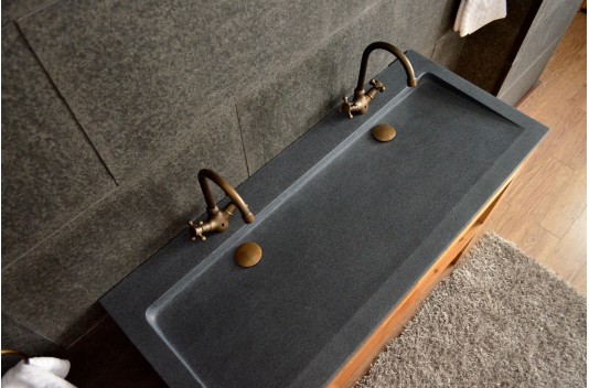 Double vasque en granit gris pierre véritable 120x50 YATE Double vasque en granit gris pierre véritable 120x50 YATE