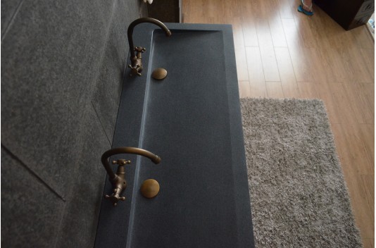 Double vasque en granit gris pierre véritable 120x50 YATE Double vasque en granit gris pierre véritable 120x50 YATE