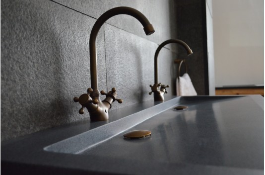 Double vasque en granit gris pierre véritable 120x50 YATE Double vasque en granit gris pierre véritable 120x50 YATE