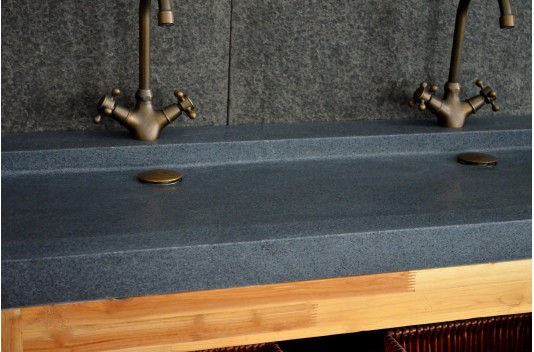 Double vasque en granit gris pierre véritable 120x50 YATE Double vasque en granit gris pierre véritable 120x50 YATE
