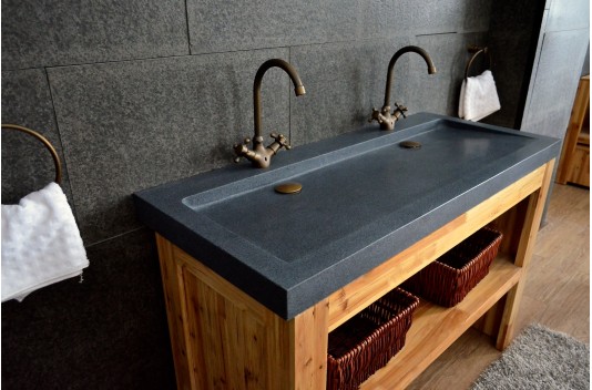Double vasque en granit gris pierre véritable 120x50 YATE Double vasque en granit gris pierre véritable 120x50 YATE
