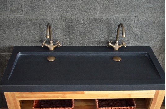Double vasque en granit gris pierre véritable 120x50 YATE Double vasque en granit gris pierre véritable 120x50 YATE