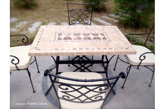 Table de jardin mosaique marbre pierre naturelle 240 TAMPA