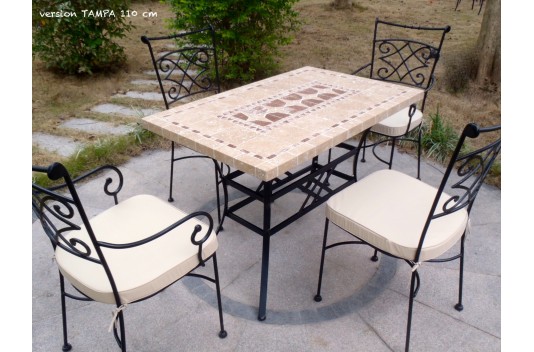 Table de jardin mosaique marbre pierre naturelle 240 TAMPA