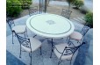 Table de jardin mosaïque ronde 125 160 emperador travertin MARBELLA