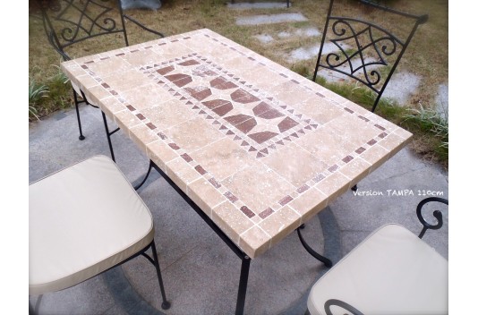 Table de jardin mosaique marbre pierre naturelle 240 TAMPA