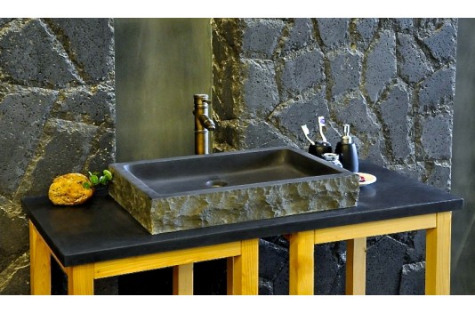Vasque en pierre noire granit véritable 40-60cm BORNEO