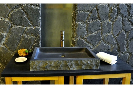 Vasque en pierre noire granit véritable 40-60cm BORNEO