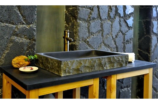 Vasque en pierre noire granit véritable 40-60cm BORNEO
