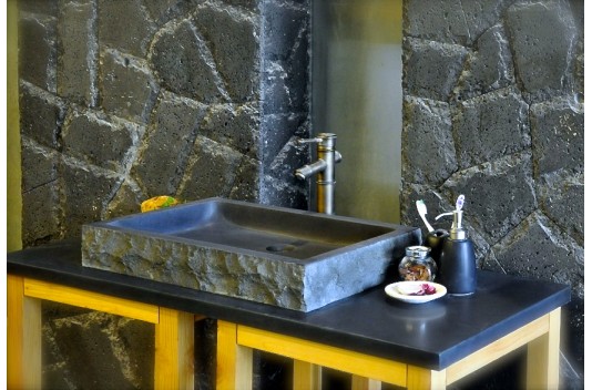 Vasque en pierre noire granit véritable 40-60cm BORNEO