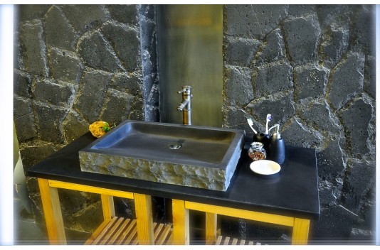 Vasque en pierre noire granit véritable 40-60cm BORNEO
