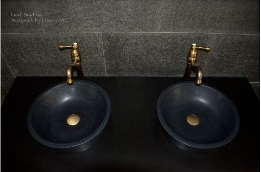 Vasque ronde pierre naturelle granit noir LEAF SHADOW Vasque ronde pierre naturelle granit noir LEAF SHADOW