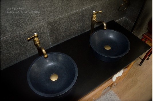 Vasque ronde pierre naturelle granit noir LEAF SHADOW Vasque ronde pierre naturelle granit noir LEAF SHADOW