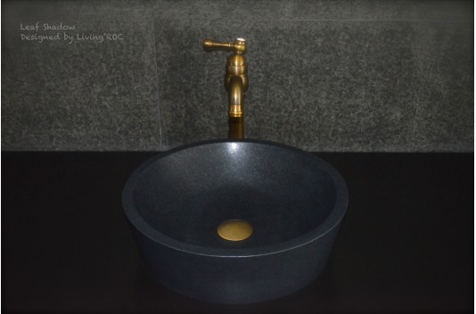 Vasque ronde pierre naturelle granit noir LEAF SHADOW Vasque ronde pierre naturelle granit noir LEAF SHADOW