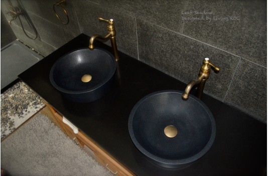 Vasque ronde pierre naturelle granit noir LEAF SHADOW Vasque ronde pierre naturelle granit noir LEAF SHADOW