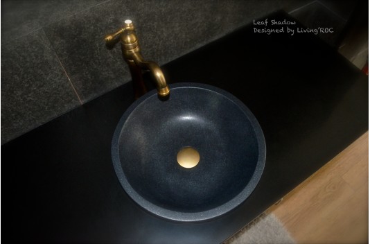 Vasque ronde pierre naturelle granit noir LEAF SHADOW Vasque ronde pierre naturelle granit noir LEAF SHADOW