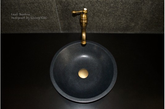 Vasque ronde pierre naturelle granit noir LEAF SHADOW Vasque ronde pierre naturelle granit noir LEAF SHADOW