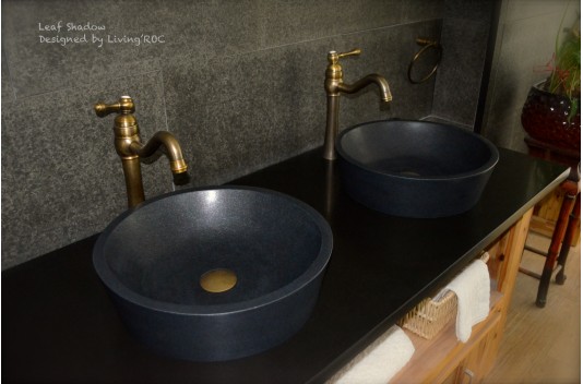 Vasque ronde pierre naturelle granit noir LEAF SHADOW Vasque ronde pierre naturelle granit noir LEAF SHADOW
