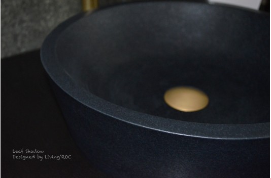 Vasque ronde pierre naturelle granit noir LEAF SHADOW Vasque ronde pierre naturelle granit noir LEAF SHADOW