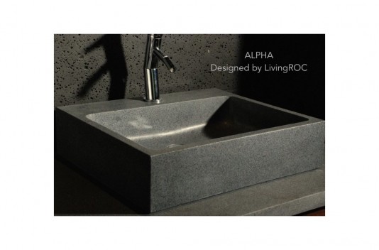 Vasque salle de bain évier granit véritable gris trou robinetterie intégré ALPHA Vasque salle de bain évier granit véritable gris trou robinetterie intégré ALPHA