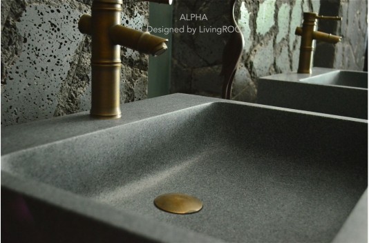 Vasque salle de bain évier granit véritable gris trou robinetterie intégré ALPHA Vasque salle de bain évier granit véritable gris trou robinetterie intégré ALPHA