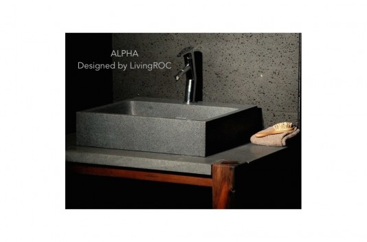 Vasque salle de bain évier granit véritable gris trou robinetterie intégré ALPHA Vasque salle de bain évier granit véritable gris trou robinetterie intégré ALPHA
