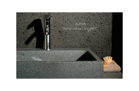 Vasque salle de bain évier granit véritable gris trou robinetterie intégré ALPHA Vasque salle de bain évier granit véritable gris trou robinetterie intégré ALPHA