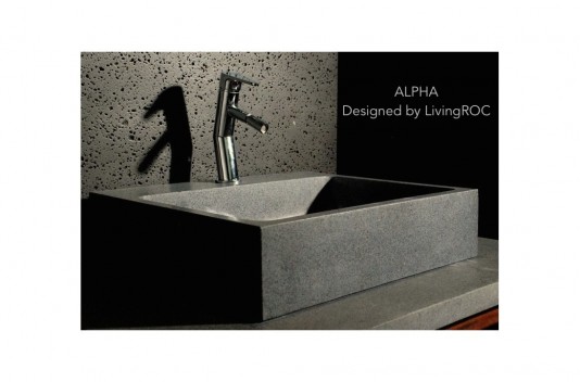 Vasque salle de bain évier granit véritable gris trou robinetterie intégré ALPHA Vasque salle de bain évier granit véritable gris trou robinetterie intégré ALPHA