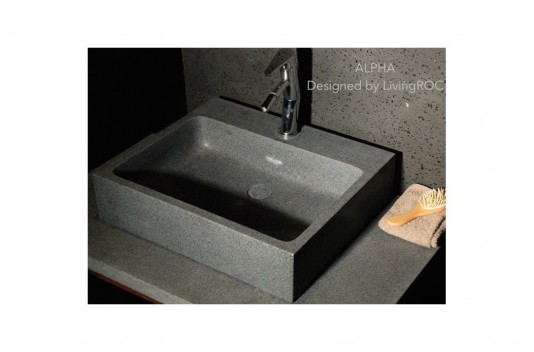 Vasque salle de bain évier granit véritable gris trou robinetterie intégré ALPHA Vasque salle de bain évier granit véritable gris trou robinetterie intégré ALPHA