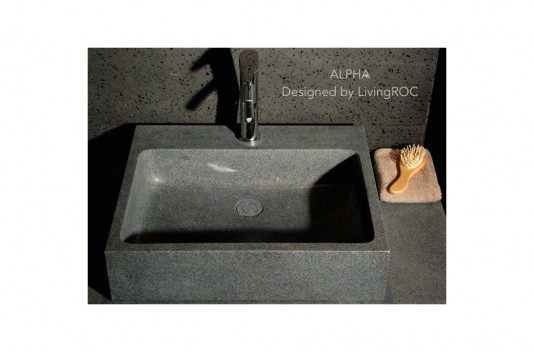 Vasque salle de bain évier granit véritable gris trou robinetterie intégré ALPHA Vasque salle de bain évier granit véritable gris trou robinetterie intégré ALPHA
