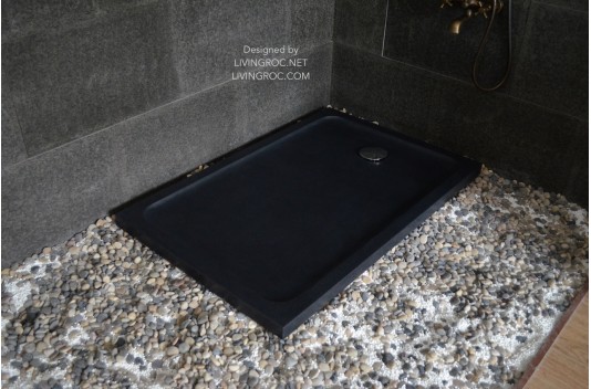 Receveur de douche 120X80 à l'italienne véritable Granit Noir PALAOS SHADOW