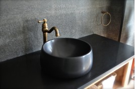 Vasque salle de bain en pierre noire Granit véritable OUVEA SHADOW