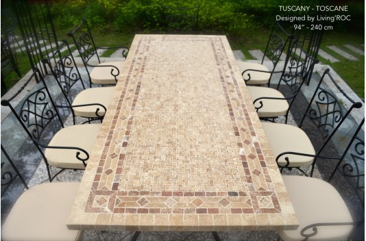 Table de jardin mosaïque marbre pierre naturelle 160-200-240 TOSCANE Table de jardin mosaïque marbre pierre naturelle 160-200-240 TOSCANE