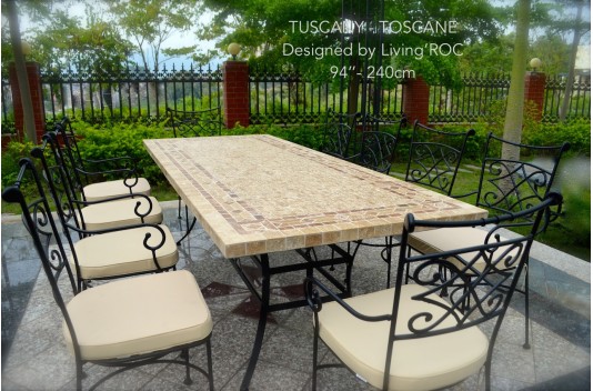 Table de jardin mosaïque marbre pierre naturelle 160-200-240 TOSCANE Table de jardin mosaïque marbre pierre naturelle 160-200-240 TOSCANE