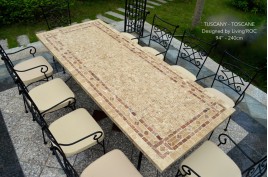 Table de jardin mosaïque marbre pierre naturelle 160-200-240 TOSCANE