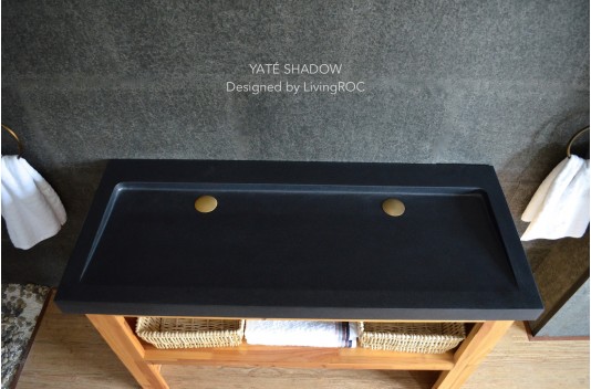 Double vasque en pierre 120x50 Granit Noir véritable YATE SHADOW