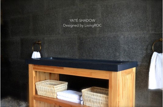 Double vasque en pierre 120x50 Granit Noir véritable YATE SHADOW