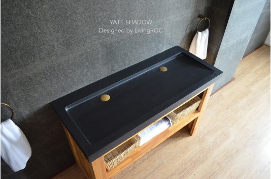 Double vasque en pierre 120x50 Granit Noir véritable YATE SHADOW