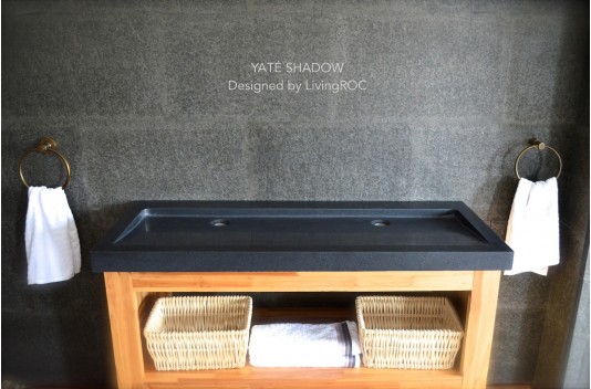 Double vasque en pierre 120x50 Granit Noir véritable YATE SHADOW