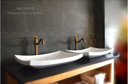 Vasque en pierre marbre Blanc salle de bain à poser BALI WHITE Vasque en pierre marbre Blanc salle de bain à poser BALI WHITE