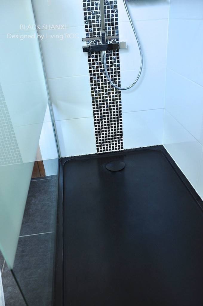 Receveur de douche 120, 140, 160 ou 200 cm. Largeur 100 cm, grille noire,  Composite Noir, Fjord