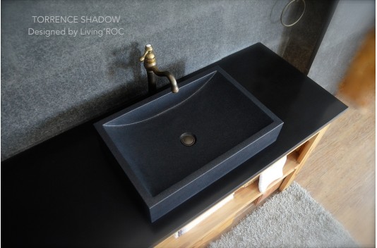 Vasque en pierre granit noir véritable luxe TORRENCE SHADOW Vasque en pierre granit noir véritable luxe TORRENCE SHADOW