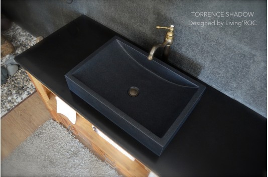 Vasque en pierre granit noir véritable luxe TORRENCE SHADOW Vasque en pierre granit noir véritable luxe TORRENCE SHADOW