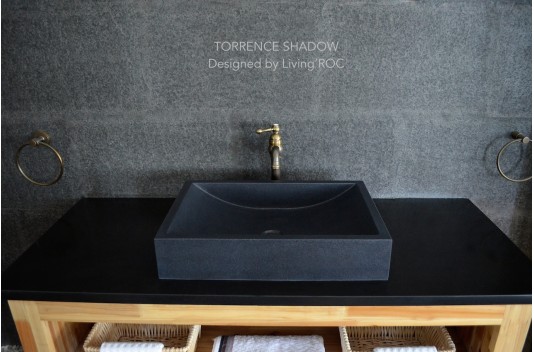 Vasque en pierre granit noir véritable luxe TORRENCE SHADOW Vasque en pierre granit noir véritable luxe TORRENCE SHADOW