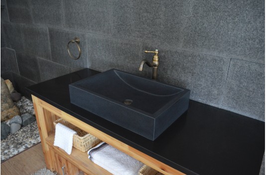 Vasque en pierre granit noir véritable luxe TORRENCE SHADOW Vasque en pierre granit noir véritable luxe TORRENCE SHADOW