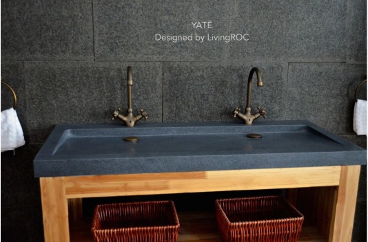 Double vasque en pierre à poser salle de bain 140x50 granit gris véritable LOVE Double vasque en pierre à poser salle de bain 140x50 granit gris véritable LOVE