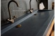 Double vasque en pierre à poser salle de bain 140x50 granit gris véritable LOVE