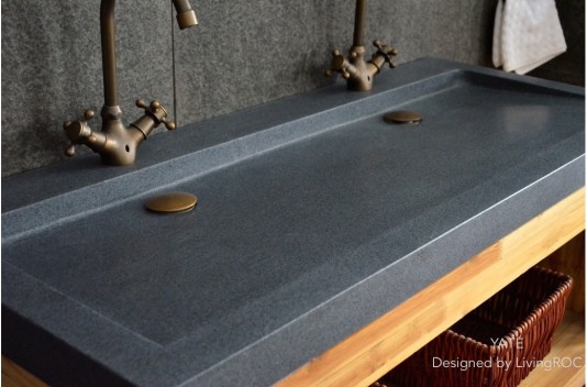 Double vasque en pierre à poser salle de bain 140x50 granit gris véritable LOVE Double vasque en pierre à poser salle de bain 140x50 granit gris véritable LOVE