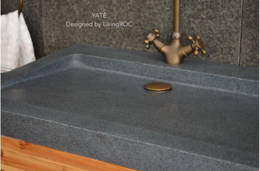 Double vasque en pierre à poser salle de bain 140x50 granit gris véritable LOVE Double vasque en pierre à poser salle de bain 140x50 granit gris véritable LOVE